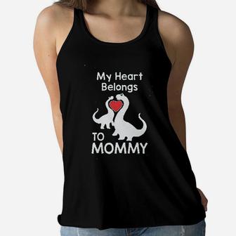 Dino Love My Heart Belongs To Mommy Ladies Flowy Tank - Seseable