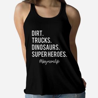 Dirt Trucks Dinosaurs Superheroes Boy Mom Ladies Flowy Tank - Seseable