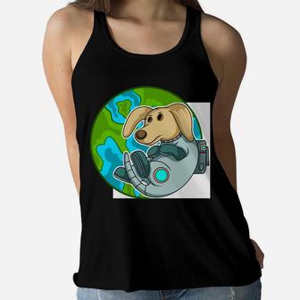 Dog Astronaut Looking Earth From Space Cartoon Pet Gift Women Flowy Tank - Seseable