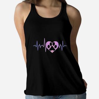 Dog Paw Print Heartbeat Mom Puppy Lover Gift Ladies Flowy Tank - Seseable