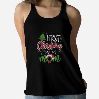 First Christmas As A Mom Funny New Mom Mommy Christmas Ladies Flowy Tank - Seseable