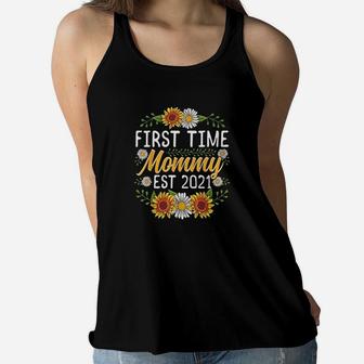 First Time Mommy Est 2021 Sunflower Gifts New Mommy Ladies Flowy Tank - Seseable