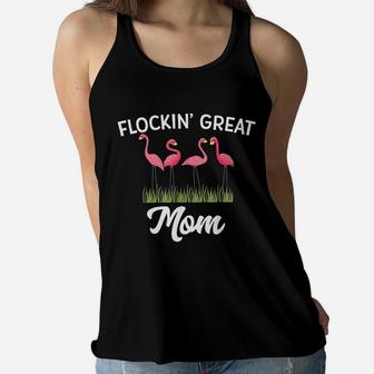 Flocking Great Mom Funny Mother Day Flamingo Pun Ladies Flowy Tank - Seseable