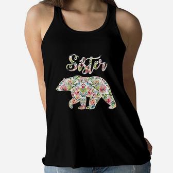 Floral Sister Bear Matching Mom And Daughter Ladies Flowy Tank - Seseable