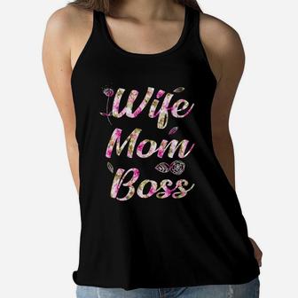 Flower Wife Mom Boss Ladies Flowy Tank - Seseable