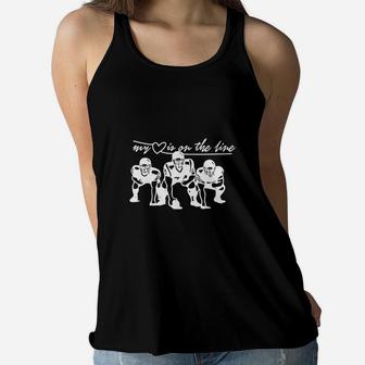 Football Mom My Heart Is On The Line Offensive Lineman Ladies Flowy Tank - Seseable