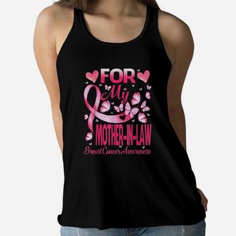 For My Mother In Law Pink Ribbon Awareness Ladies Flowy Tank - Seseable