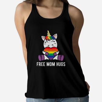 Free Mom Hugs Funny Unicorn Gay Lgbt Pride Month Ladies Flowy Tank - Seseable