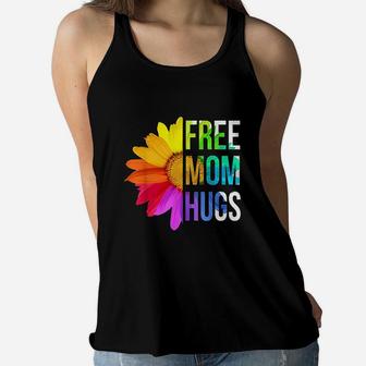 Free Mom Hugs Gay Pride Lgbt Daisy Rainbow Flower Ladies Flowy Tank - Seseable