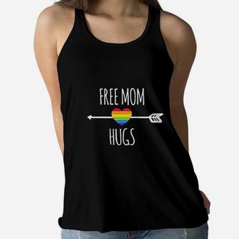 Free Mom Hugs Gift Rainbow Heart Lgbt Pride Month Ladies Flowy Tank - Seseable