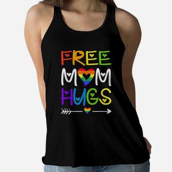 Free Mom Hugs Rainbow Heart Lgbt Pride Month Ladies Flowy Tank - Seseable