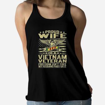 Freedom Isnt Free Proud Wife Of A Vietnam Veteran Ribbon Ladies Flowy Tank - Seseable