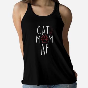 Funny Cat Mom Af Crazy Cat Lady Meme Ladies Flowy Tank - Seseable