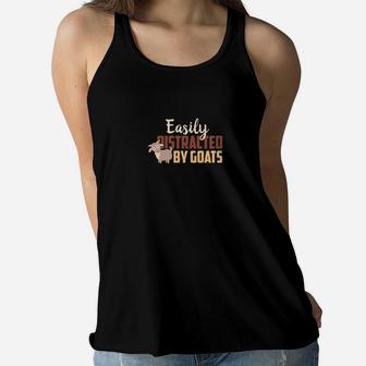 Funny Easily Distracted Goats Gift Idea For Mom Dad Ladies Flowy Tank - Seseable