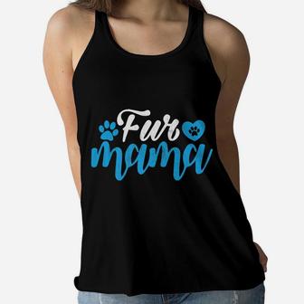 Funny Fur Mama Dog And Cat Mom Paw Print Rustic Ladies Flowy Tank - Seseable