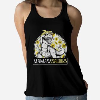 Funny Mamaw Saurus Sunflower Dinosaur Grandma T Rex Ladies Flowy Tank - Seseable