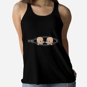 Funny Mom Of Twin Announcement Twins Mom Ladies Flowy Tank - Seseable