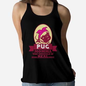 Funny Pug Mom Snuggle Real Cute Pug Dog Owner Gift Ladies Flowy Tank - Seseable