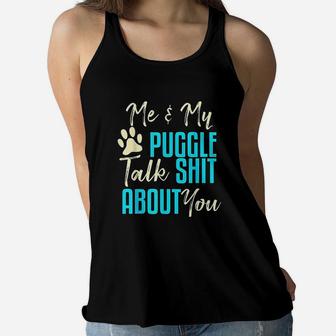Funny Puggle Dog Pug Beagle Mom Dad Gift Idea Ladies Flowy Tank - Seseable