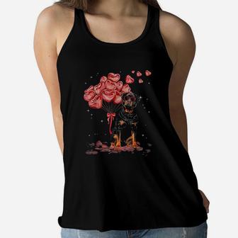 Funny Rottweiler Heart Valentines Day Dog Dad Mom Ladies Flowy Tank - Seseable