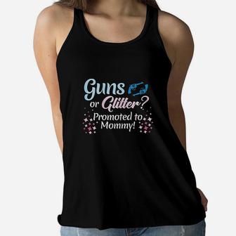 Gender Reveal Or Glitter Promoted To Mommy Party Ladies Flowy Tank - Seseable