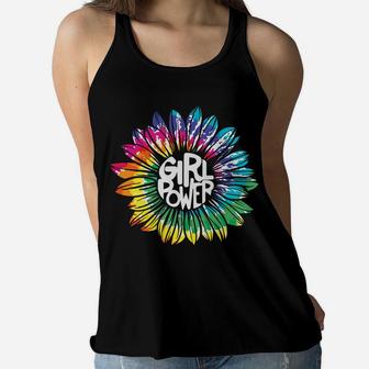 Girl Power Tie Dye Sunflower Hippie Peace Women Flowy Tank - Seseable