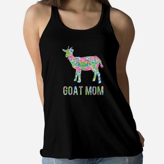 Goat Mom Colorful Flowers I Love Goats Ladies Flowy Tank - Seseable
