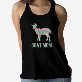 Goat Mom Cute Colorful Flowers Goats Lovers Ladies Flowy Tank - Seseable