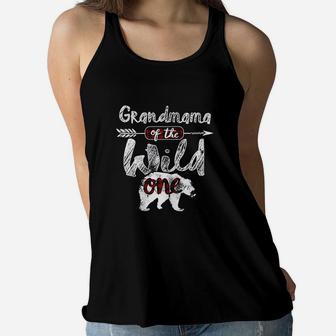Grandmama Of The Wild One Bear Ladies Flowy Tank - Seseable