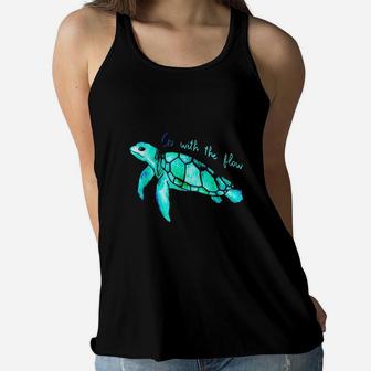 Green Turtle With Flow Go Dad Mom Ladies Flowy Tank - Seseable