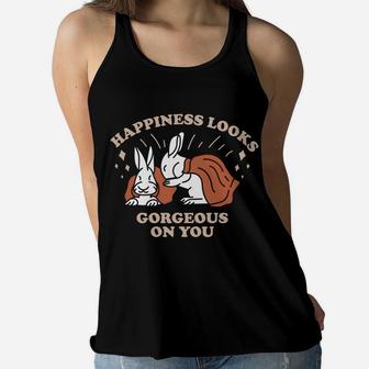 Happiness Looks Gorgeous On You Love Rabbit Couple Women Flowy Tank - Seseable