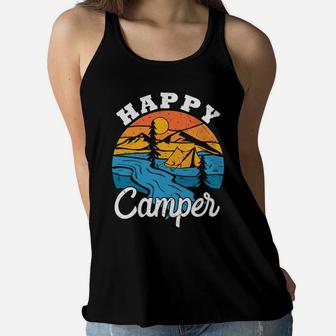 Happy Camper Sunset Camping Day I Love Camping Women Flowy Tank - Seseable