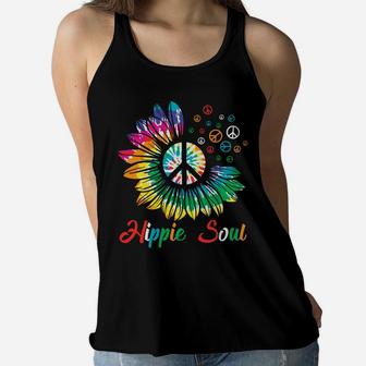 Hippie Soul Tie Dye Sunflower Peace Sign Women Flowy Tank - Seseable