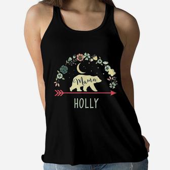 Holly Name Gift Floral Personalized Mama Bear Ladies Flowy Tank - Seseable