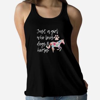Horse Dog Just A Girl Dog Mom Horseback Riding Gift Ladies Flowy Tank - Seseable