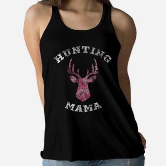 Hunting Mama Pink Camo Deer Head Ladies Flowy Tank - Seseable