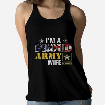 I Am A Proud Army Wife American Flag Military Gift Veteran Ladies Flowy Tank - Seseable