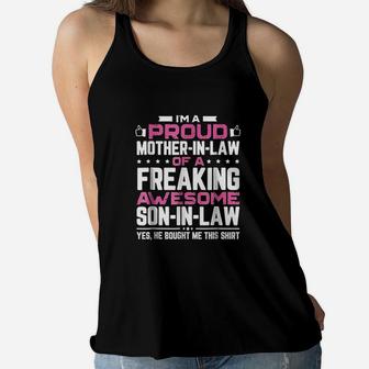 I Am A Proud Mother In Law Freaking Awesome Ladies Flowy Tank - Seseable