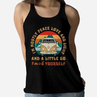 I Am Mostly Peace Love And Light Peace Sign Hippie Bus Women Flowy Tank - Seseable