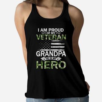 I Am Proud Of My Veteran Grandpa He Is My Hero Ladies Flowy Tank - Seseable