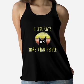I Like Cats More Than People Cats Cat Mama Gift Ladies Flowy Tank - Seseable