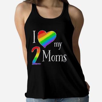 I Love My 2 Moms Pride Rainbow Heart Ladies Flowy Tank - Seseable