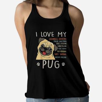 I Love My Pug Dog Mom Dad Ladies Flowy Tank - Seseable