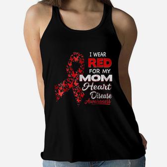 I Wear Red For My Mom Heart Disease Ladies Flowy Tank - Seseable
