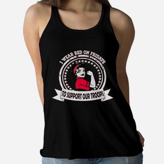 I Wear Red On Fridays For Military Women Mom Wife Daughter Ladies Flowy Tank - Seseable