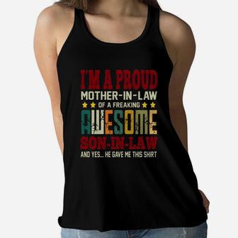 Im A Proud Mother In Law Of A Freaking Awesome Son In Law Retro Ladies Flowy Tank - Seseable