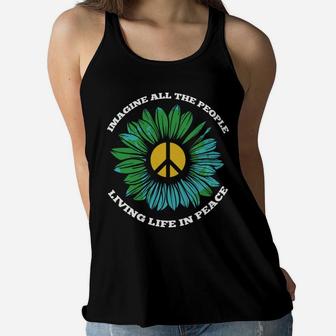Imagine All The People Living Life In Peace Earth Hippie Sunflower Women Flowy Tank - Seseable