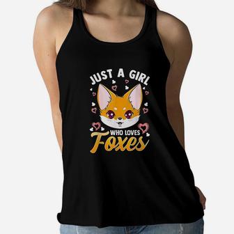 Just A Girl Who Loves Foxes Kids Girls Cute Fox Gift Mom Ladies Flowy Tank - Seseable
