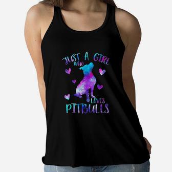 Just A Girl Who Loves Pitbulls Galaxy Space Pitbull Mom Gift Ladies Flowy Tank - Seseable
