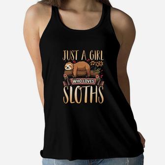 Just A Girl Who Loves Sloths Gift Cute Sloth Lover Mom Gift Pullover Ladies Flowy Tank - Seseable